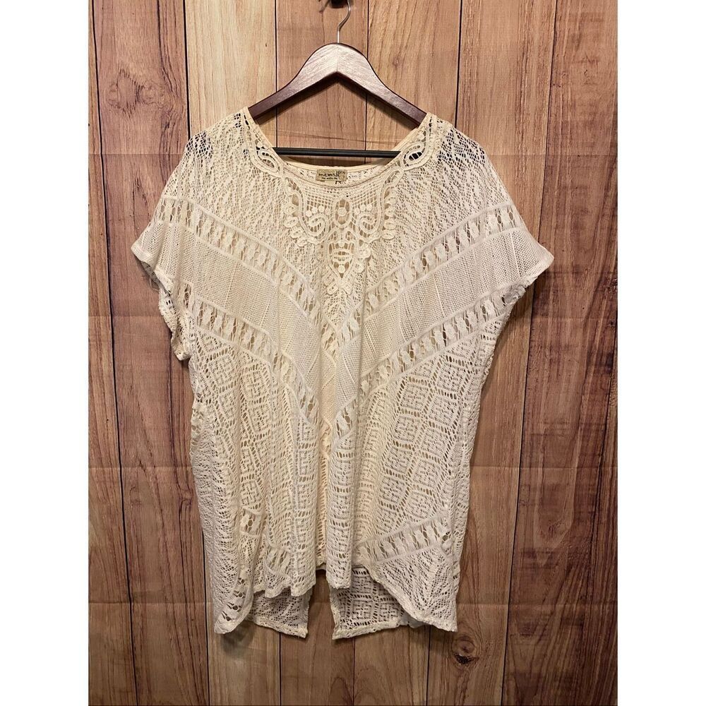 ONE WORLD Open Crochet Tunic in Cream
